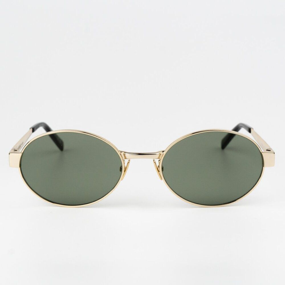 NEW Saint Laurent SL692 003 Gold Green Oval Men Sunglasses - Picture 3 of 15
